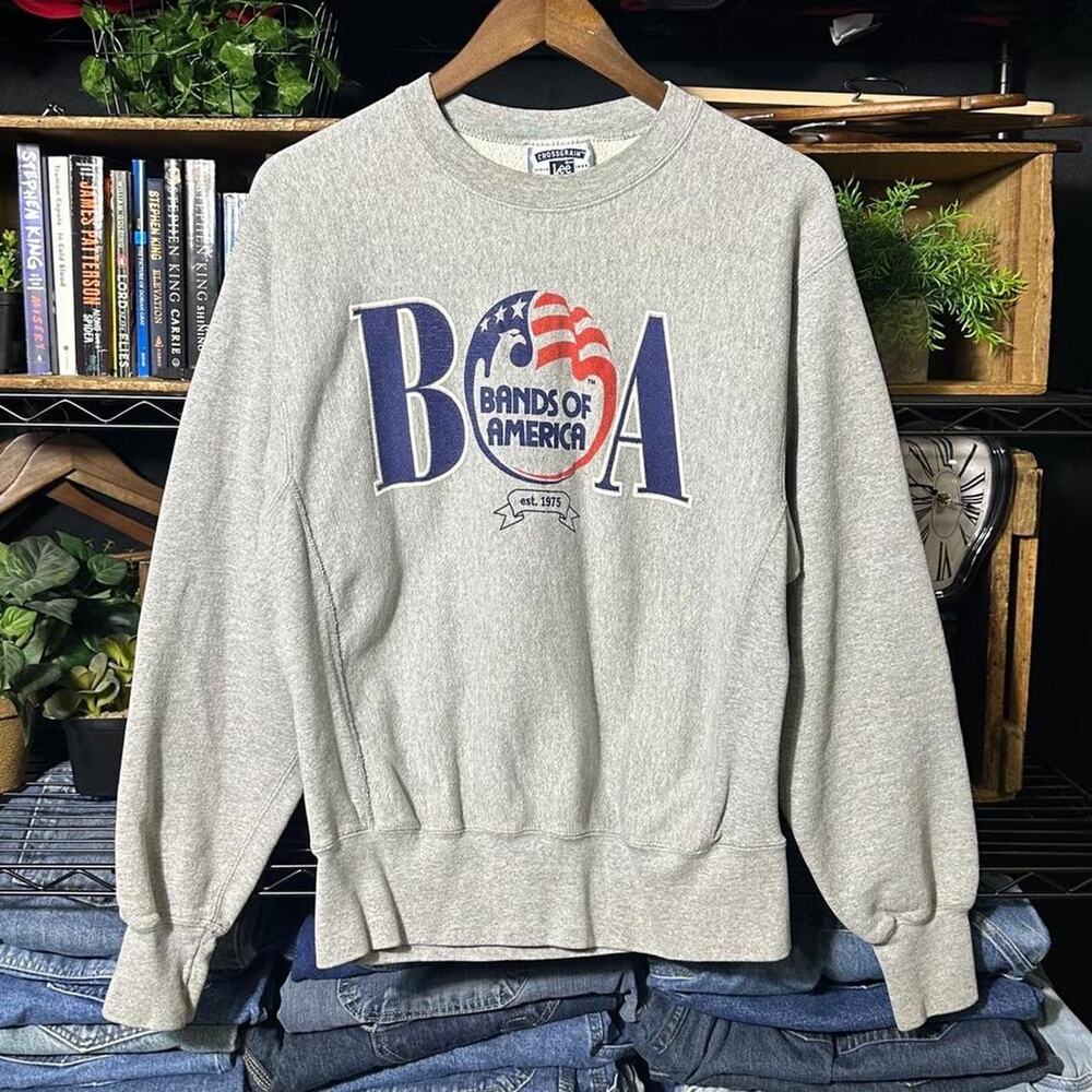 Vintage 90s Bands Of America Reverse Weave Style Crewneck Medium Grey Sweatshirt